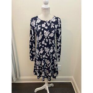 Michael Kors Blue Floral Print Sweater Dress Size Medium NWT